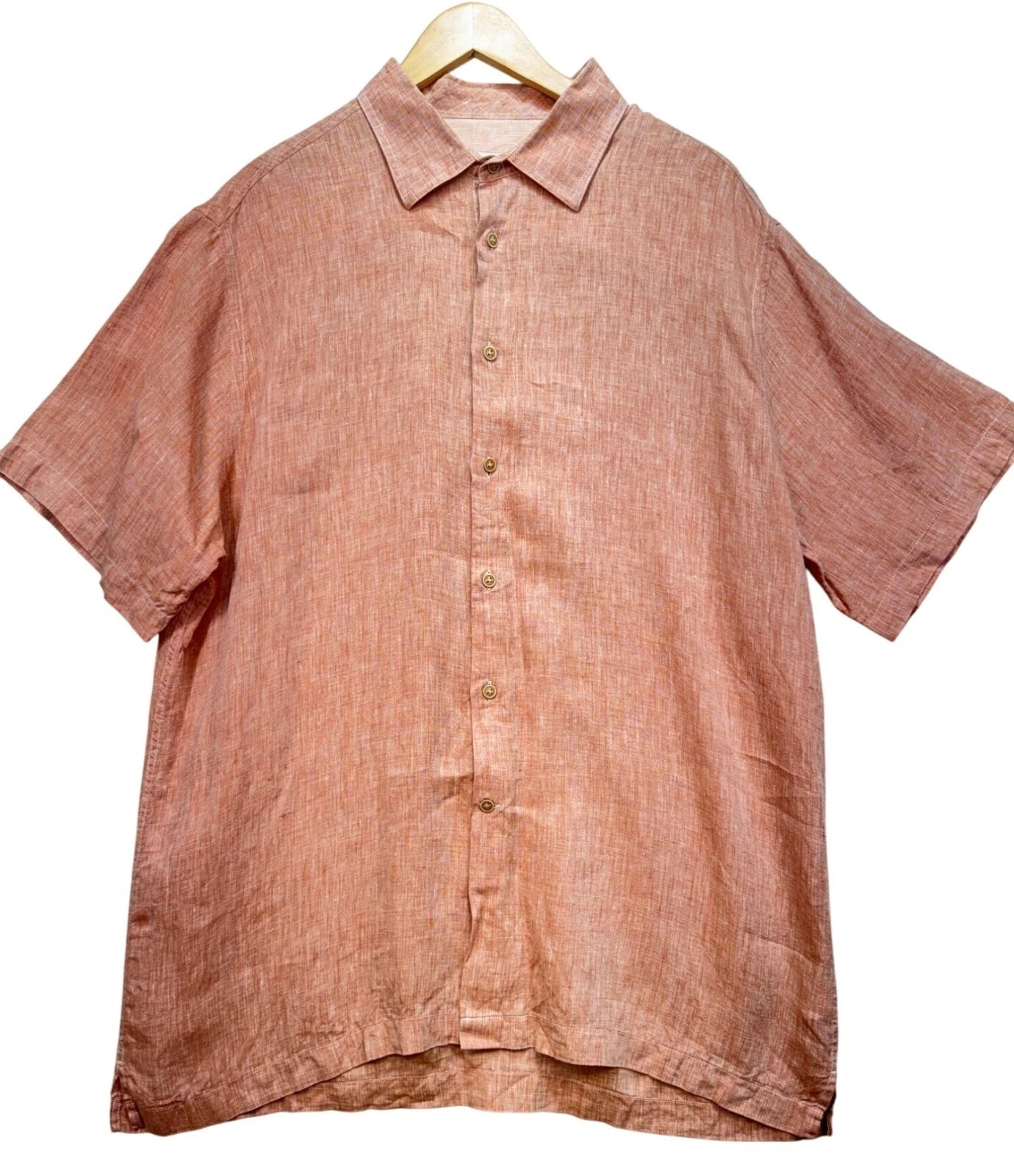 Joseph Abboud Mens Short Sleeve Linen Button Up Shirt Size Pale Orange Casual