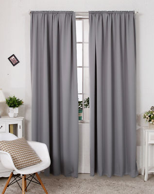 2er Gardinen Vorhang Thermo blickdicht mit Kräuselband 135x245cm Grau VH5880dg-2