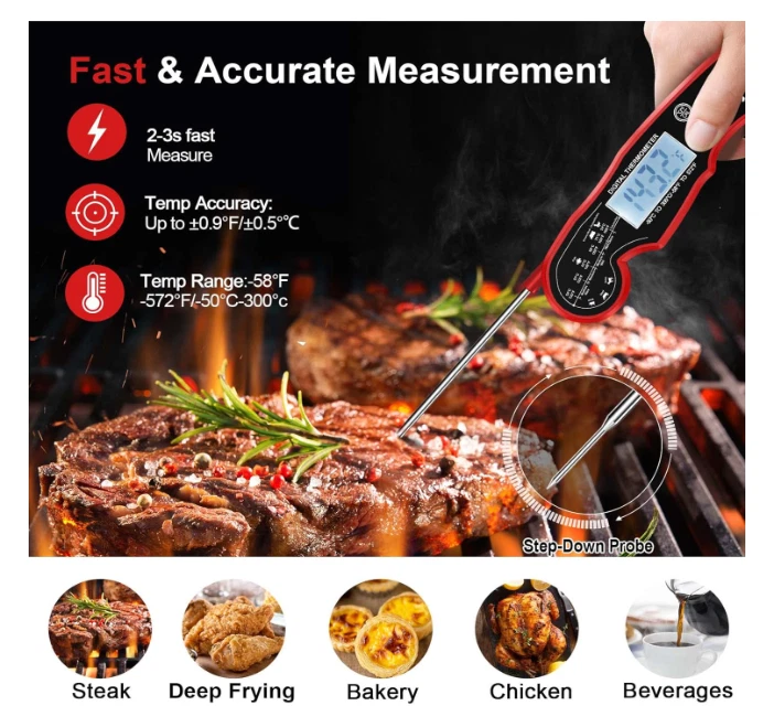 Meat Thermometer Digital for Grilling and Cooking Waterproof, BBQ, Grill, LCD