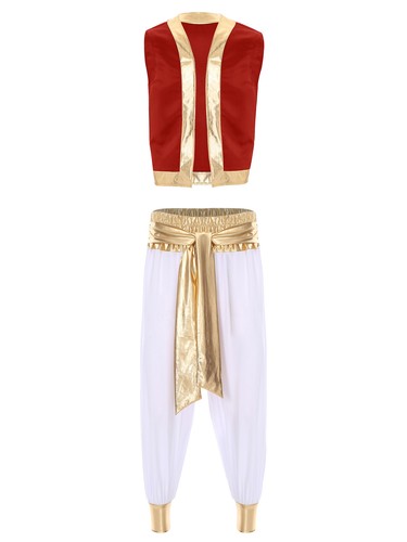 Men's Arabian Prince Costume Set Braided Trimming Vest Harem Pants Halloween - Picture 103 of 111