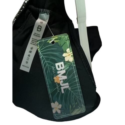 BMJL High Waisted V Neck 2-Piece Color Block Cheeky Bathing Suit, M, Black - Picture 7 of 8