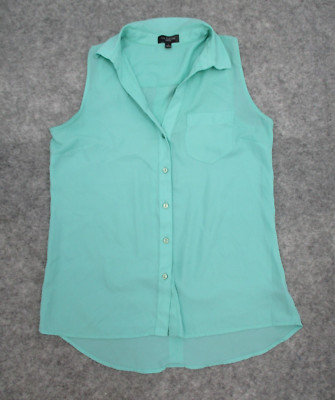 The Limited Womens Shirt Small Mint Green Button Up Blouse Semi Sheer Sleeveless