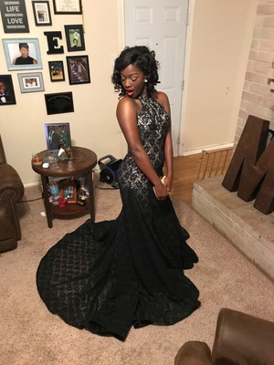 black and cream prom dress