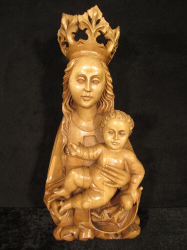 Madonna mit Jesukind, handgeschnitzt, Lindenholz, ca. 45 cm, mittelbraun gebeizt - Afbeelding 1 van 12