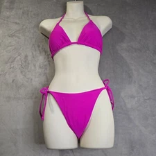 Blooming Jelly 2 Piece Bikini Set Size Medium Hot Pink Triangle Drawstring Tie