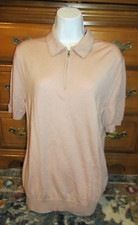 Men's Reiss Polo Shirt Light Peach Merino Wool Short Sleeve Half Zip Size M