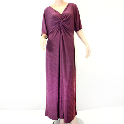 Catherines Plus Burgundy Leave Print Draped Chest Maxi Dress Petite 1X 18/20