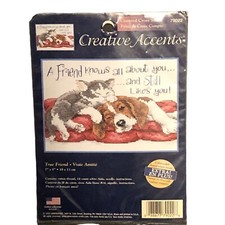 Dimensions Creative Accents 14-Count Cross Stitch Kit Dog Cat TRUE FRIEND 79022