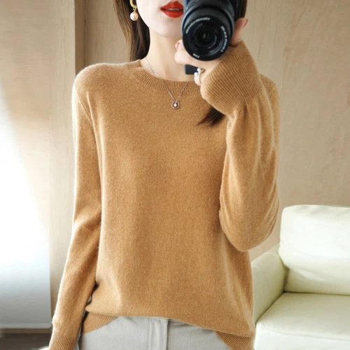 Women Crew Neck Slim Cashmere Jumper Sweater Knitted Tops Wool Pullover Solid - Bild 16 von 30