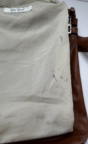Nine West Purse Brown Crossbody Bag Studs Zippers & Buckles Double Handle - Picture 21 of 24