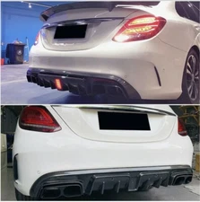 Carbon Fiber Rear Bumper Diffuser W/ Light Fit For Mercedes Benz W205 C43 C63AMG