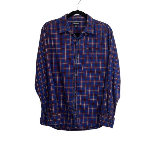 Lands End Blue Plaid Flannel Button Up Long Sleeve Shirt Youth Boy Size XL 18-20