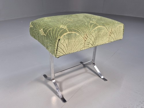 Vintage Danish Footstool Green Deco Moquette Chrome Base 1970s Retro EB7724 MFOO - Picture 9 of 15
