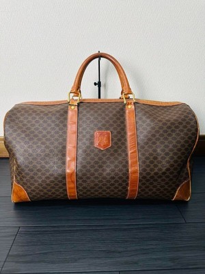 Authentic CELINE Macadam Pattern Hand Boston Bag PVC Leather Brown vintage JP