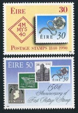 Ireland 803-804, MNH. Michel 718-719. Penny Black-150, 1990. Stamp on stamp.