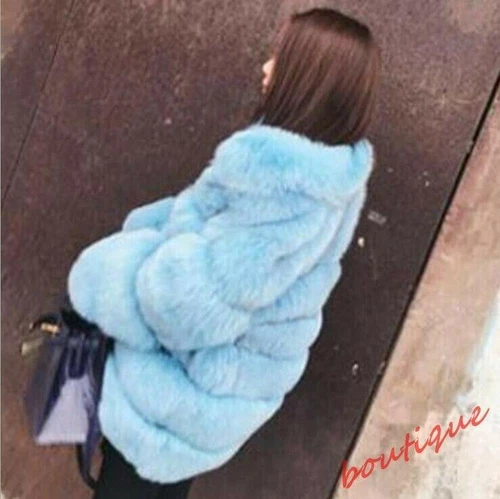 Women's Stand Collar Faux Fur Coat Mid Long Furry Casual Parka coat - Bild 38 von 38