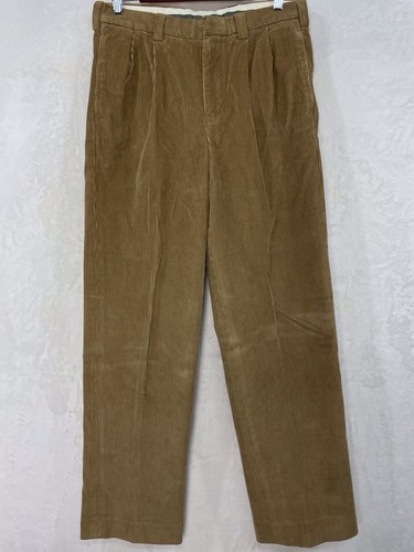 Vintage LL Bean Wide Corduroy Pleated Front Pants Men 32 Khaki Tan Straight MINT - 第 1/14 張圖片
