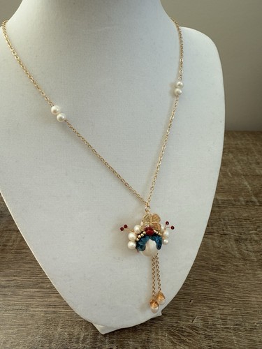 Womens Pearl Jewelry SET - Gold Plated Necklace and Ring Chinese Opera - Picture 2 of 8