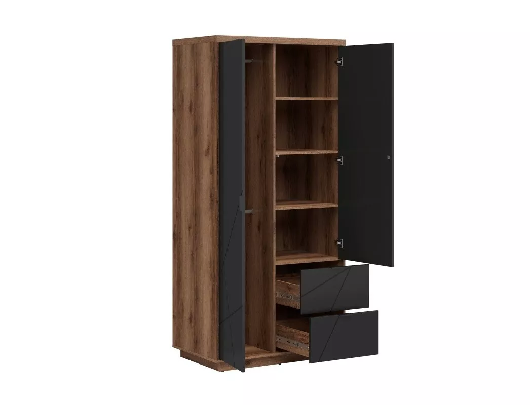 Double Wardrobe 2 Door 2 Drawer Shelves Hanging Rails Dark Oak