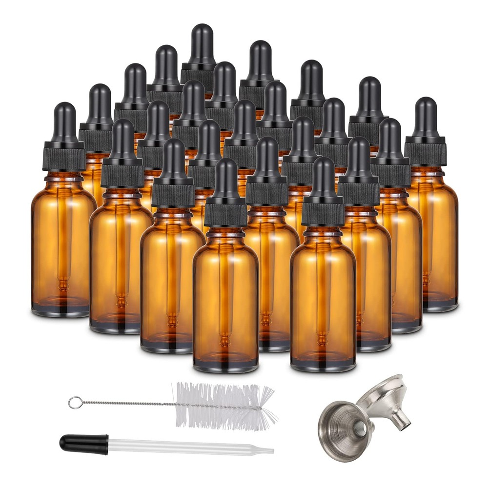 Dropper Bottle 1 oz, 24 Pieces Eye Dropper Bottle, 30ml Amber Glass Bottle fo...