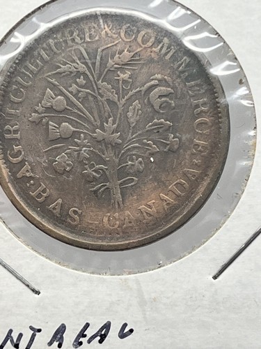 Años 1850? FICHA DE COBRE Agricultura y Comercio Un Sou MONTREAL Bas CANADÁ 1" Dia - Imagen 12 de 12