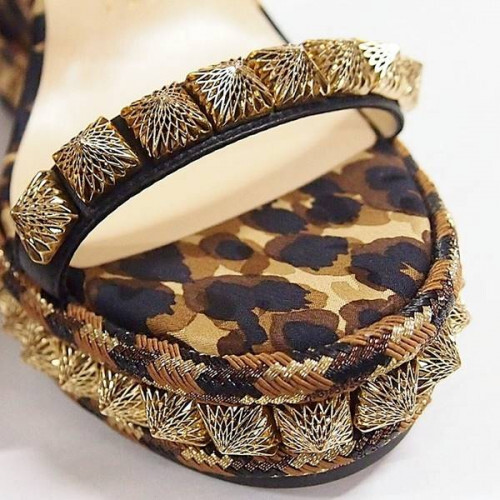 Christian Louboutin Leopard Wedge Sandal with Studs, US6 [EX] LTD