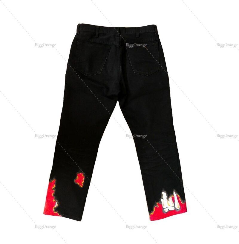 Flame Print Jeans Retro Hip Hop Loose Straight Wide Leg New
