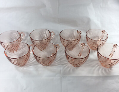 8 Vintage Arcoroc Luminarc Rosaline Pink Swirl Coffee Tea Cups Made In France