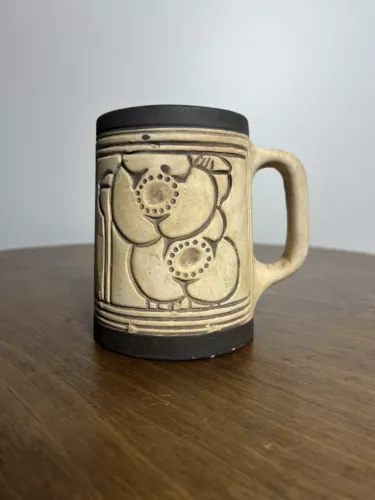 1910s ARTS + CRAFTS Era WELLER Pottery CLAYWOOD Pattern MUG w FLORAL Design