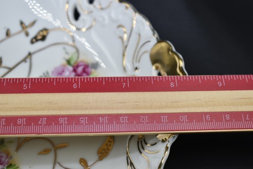 Antique Kalk German Porcelain Floral Trinket Dish, Bowl Pink Roses Gold Accents - Picture 12 of 14