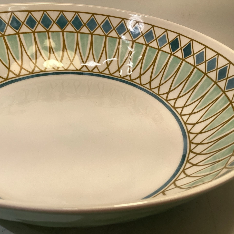 Tigela de servir de melamina Cynthia Rowley azul turquesa verde marfim retrô 12 polegadas - Imagem 4 de 4