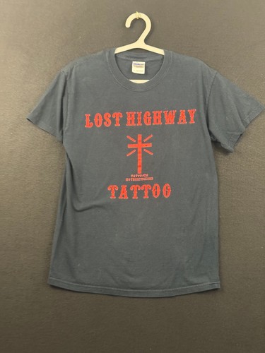 Gildan Heavy Cotton Lost Highway Tattoo Graphic T-Shirt Small
