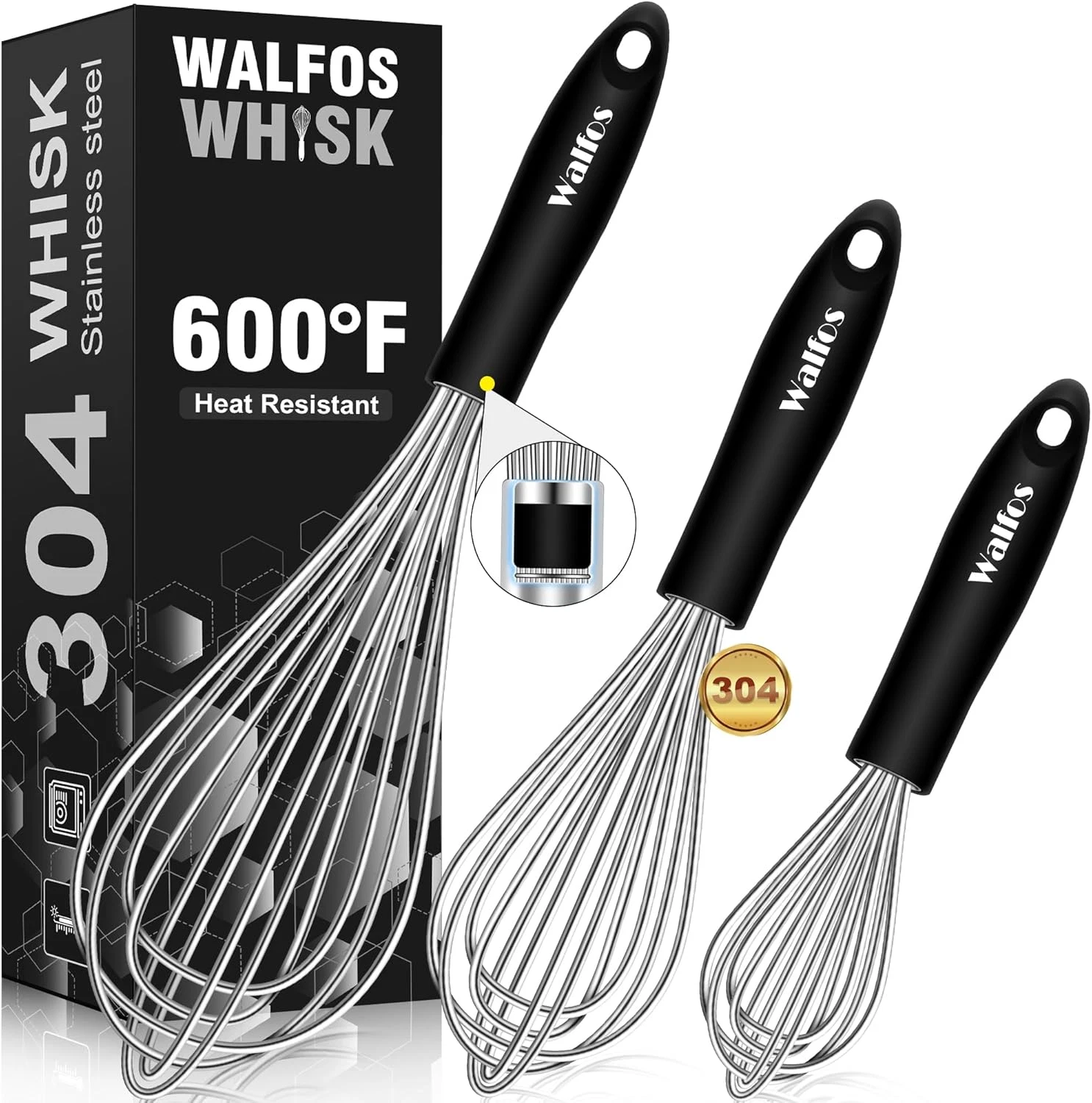 Stainless Steel Wire Whisk Set - 3 Packs Balloon Whisk, Thick Wire Wisk ＆ Strong