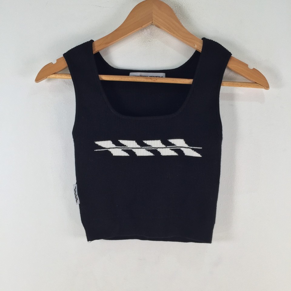 ToFourth womens cami tank top size L aus 10 black crepe knit stretch 123625