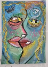 Woman Face Modern Expressionist Painting original Cubism abstract  5x7 Painting 