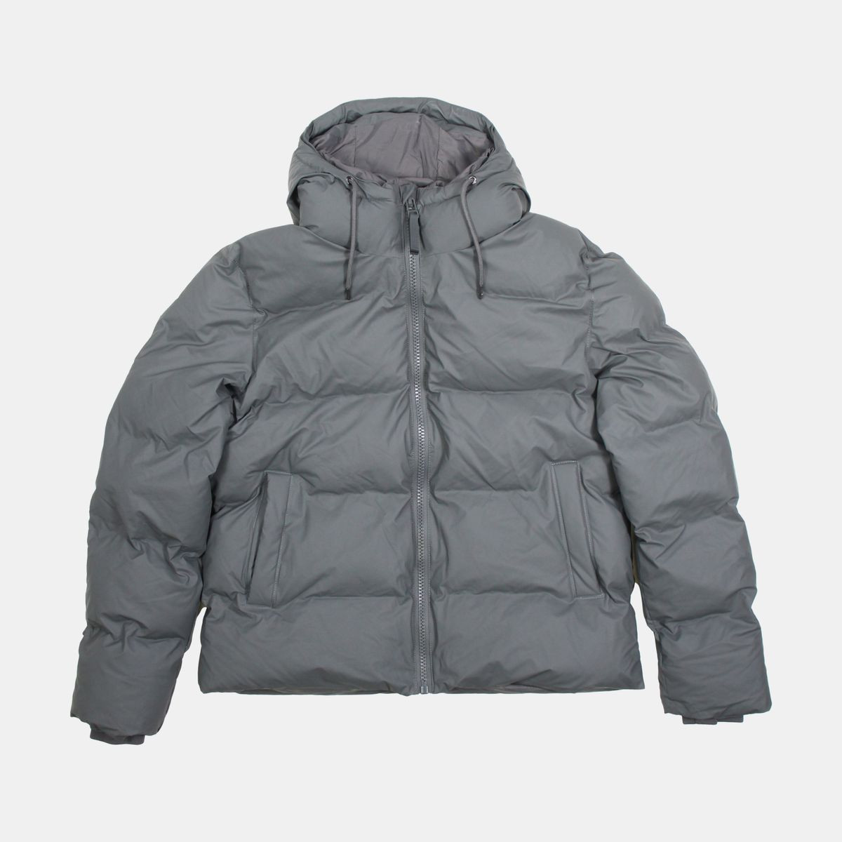 Rains Mid-Length Grey Puffer Jacket for Men Size XS Polyurethane-image