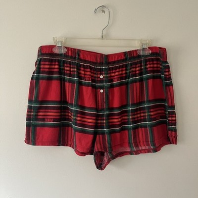 VS Pink Holiday Plaid Sleep Shorts Medium Red Green Christmas Cotton Modal