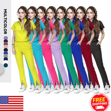 Work Suit Nurses Hospital Uniform Scrub Women Zipper Set Short Sleeve Medical