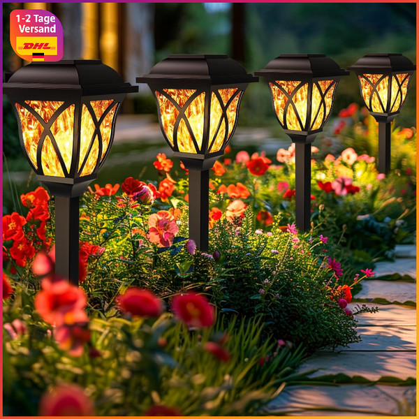 Solarlampen 6 StüCk Led Gartenleuchten Flackernde Flamme FüR AußEn Terrasse-image