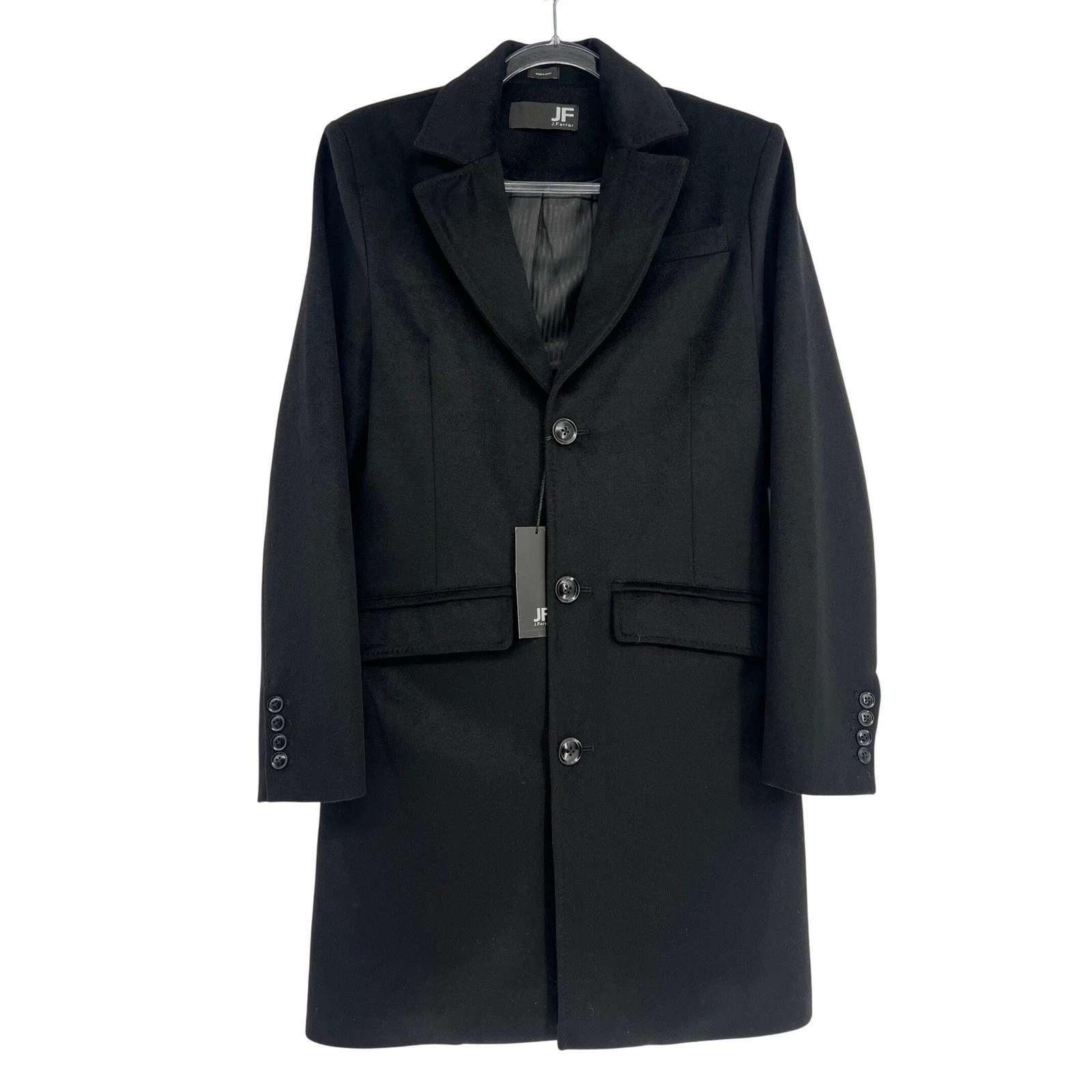 J. Ferrar Wool Blend Overcoat Mens Small Black NWT Tailored Long Jacket Lined - product detail image 1