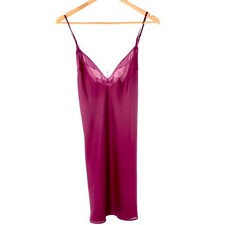 Victoria  s Secret Burgundy Satin Lace Chemise Mini Slip Dress L Lingerie Y2K