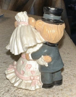 Vintage Teddy Bear Cake Topper Wedding Bride Groom Homco 1424 Top Hat 3.75''