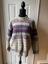 Vintage Eddie Bauer Womens Multicolor Purple Nordic Wool Crewneck Sz L USA