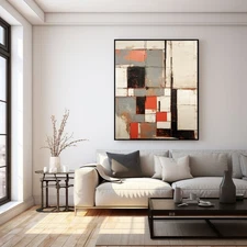 Hand Painted on Oil Painting Abstract Wall Art Home Decor Simple Black Red