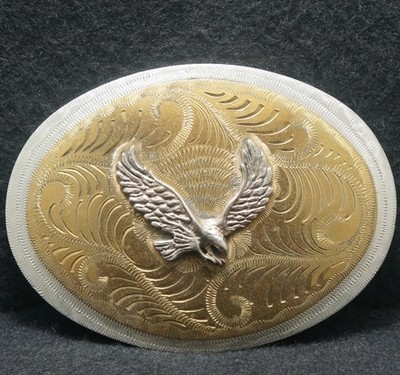 XE21147 NICE VINTAGE 1970s **EAGLE FLYING** BIRD ANIMAL ARTWORK MENS BELT BUCKLE