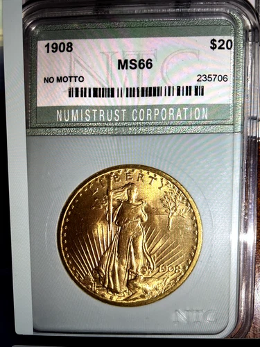1908 $20 St Gaudens Gold Double Eagle No Motto RARE MS 66 NGC