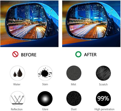 8 Pieces Car Rearview Mirror Film, Anti Fog Glare Rainproof Transparent - Picture 5 of 6