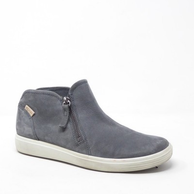 ECCO Womens Soft 7 High Top Sneakers Grey Nubuck Side Zip Shoes 37 / 6-6.5
