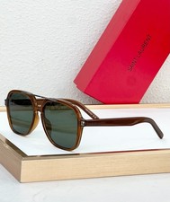 Saint Laurent SL545 Oversized Square Sunglasses Brown Frame Green Lens 58-16-145