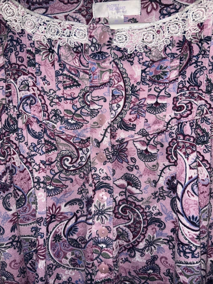 Secret Treasures long nightgown 2X Purple Paisley Long Sleeve Ruffle Lace Button - Image 4 of 4